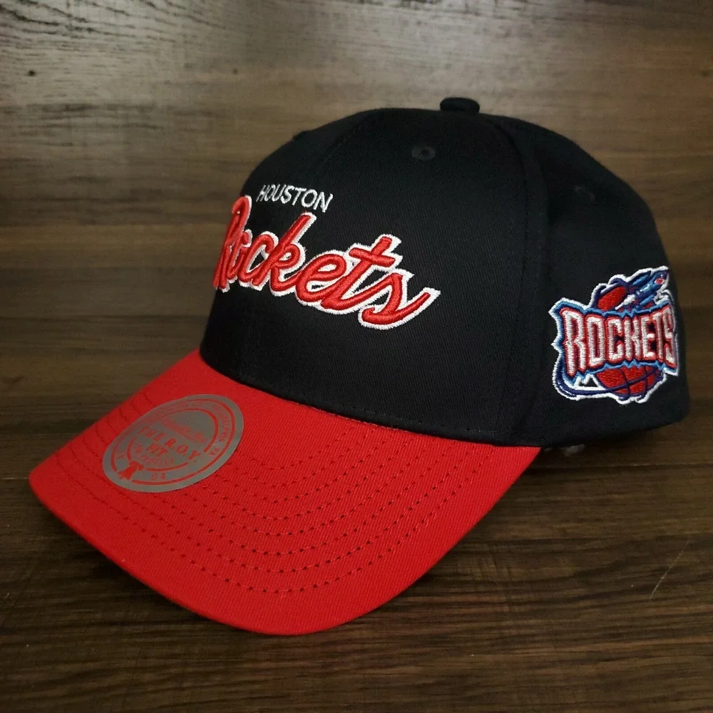 Houston‎ Rockets Mitchell & Ness NBA Dad Hat Cap Script 3D Logo Black Red NWT